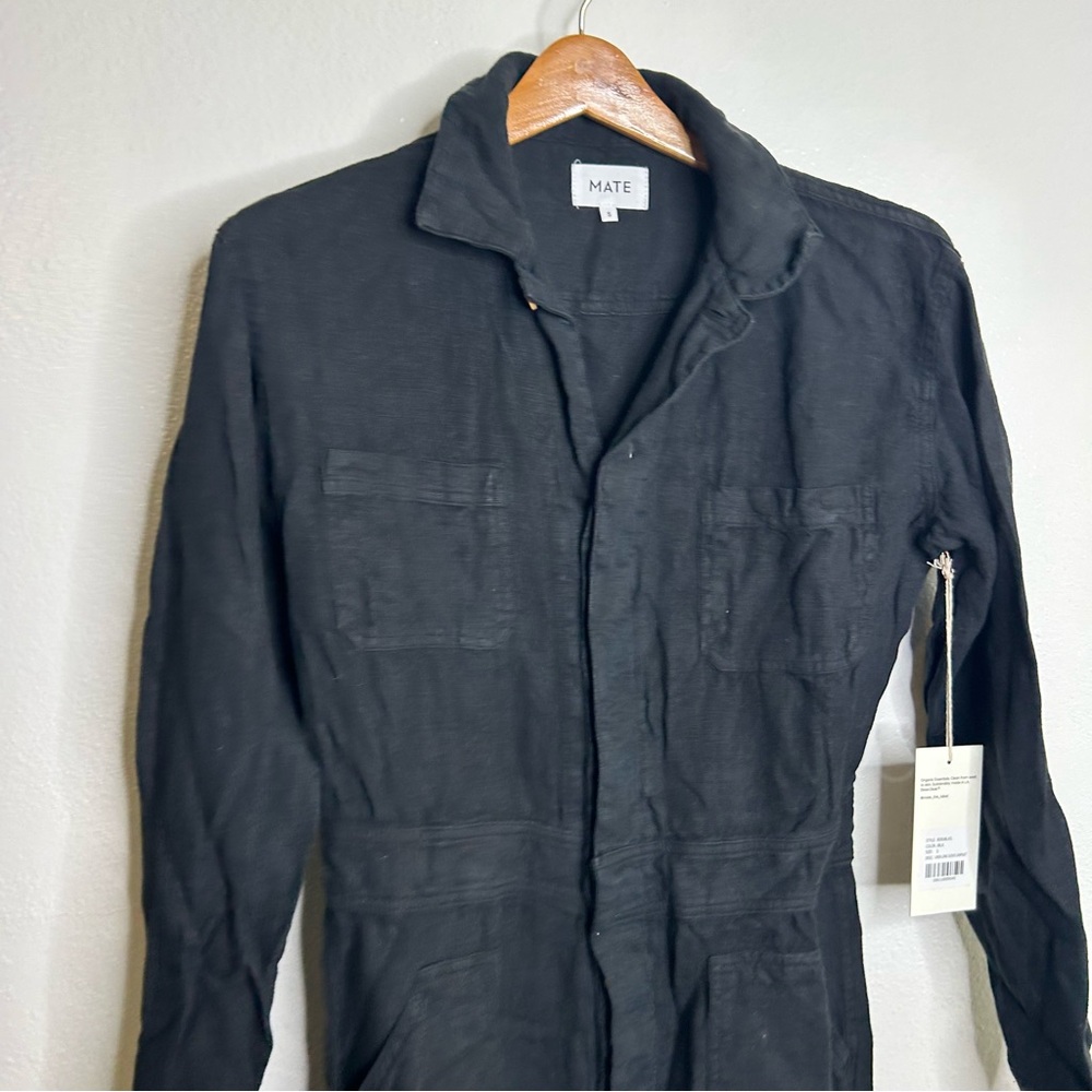 NWT Mate The Label 100% Linen Black Utility Style Long Sleeve Jumpsuit Size S